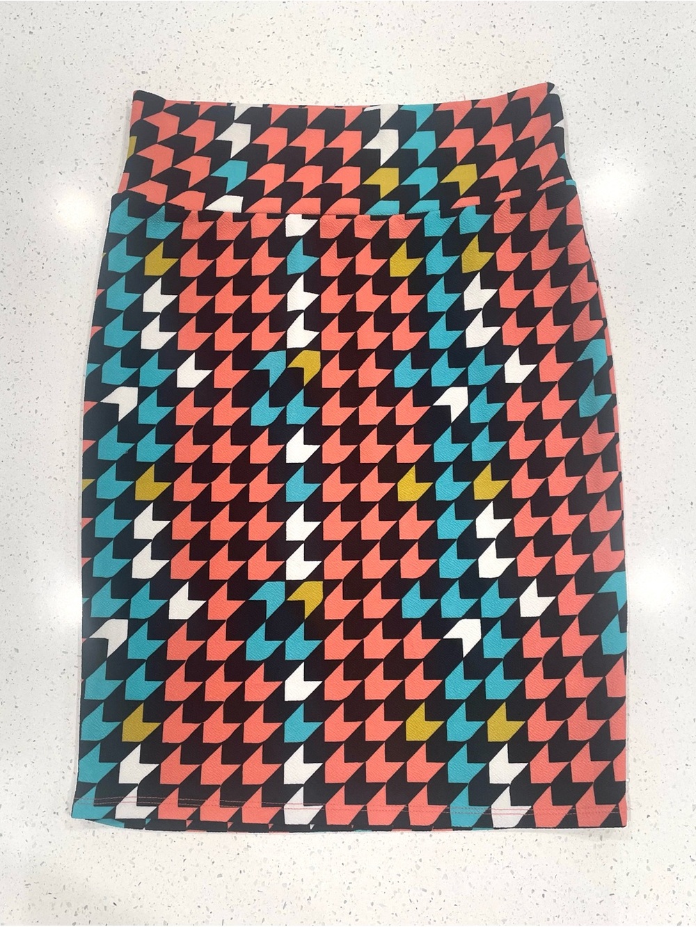 LuLaRoe Coral, Teal, Black & White Geometric Pencil Skirt